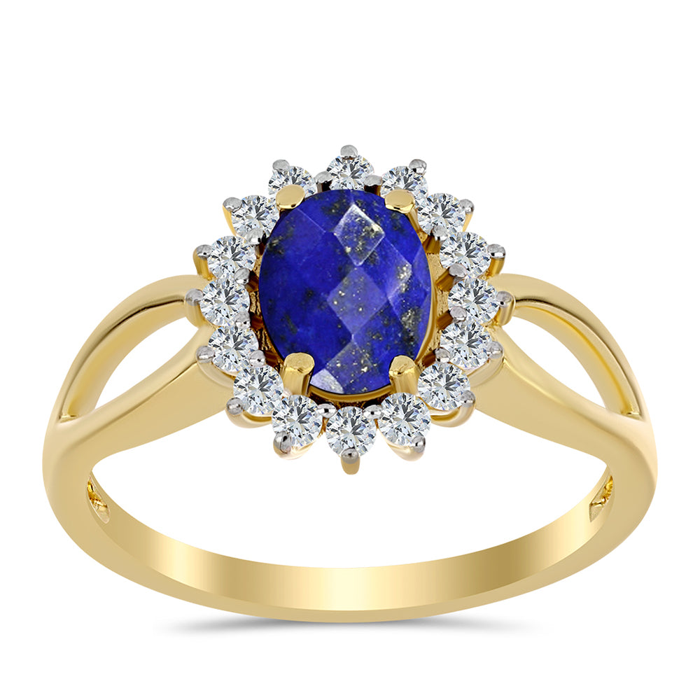 Anillo de Plata Bañada en Oro con Lapislázuli y Topacio Blanco 1 