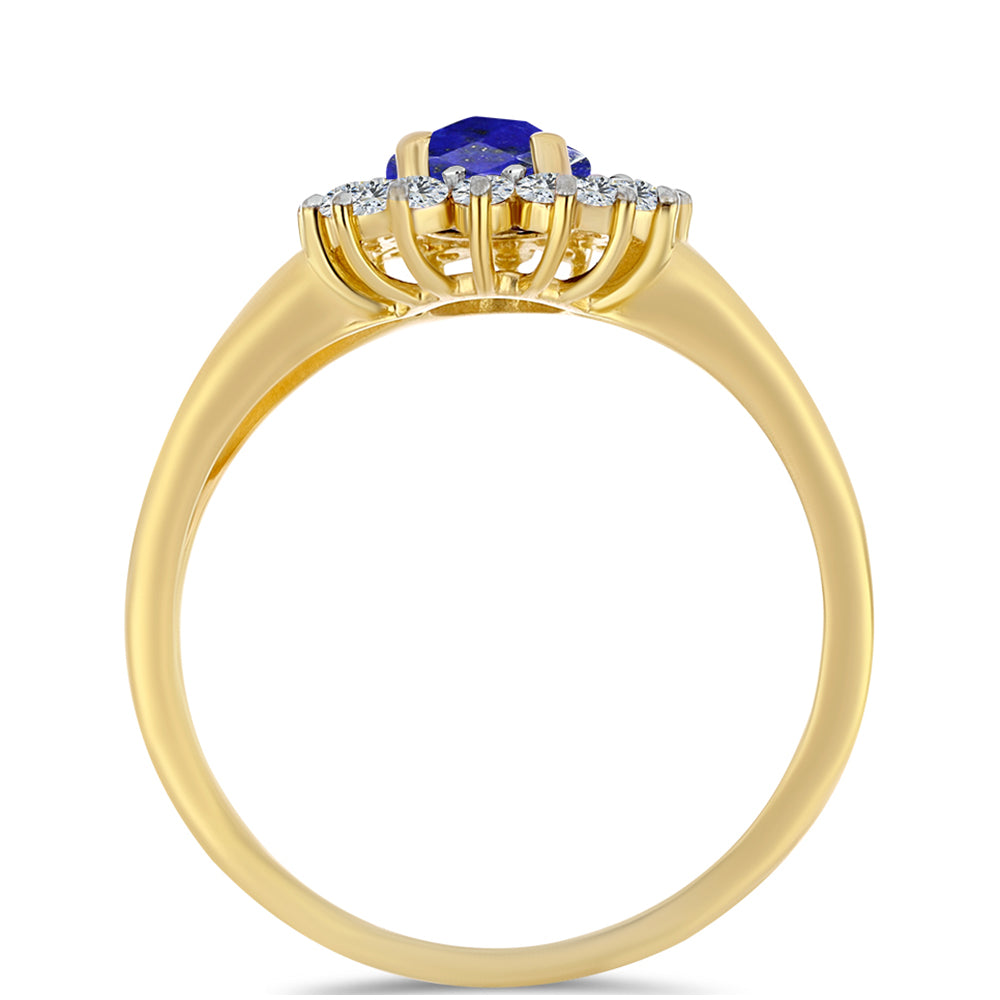 Anillo de Plata Bañada en Oro con Lapislázuli y Topacio Blanco