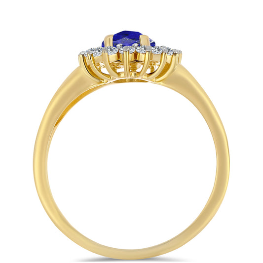 Anillo de Plata Bañada en Oro con Lapislázuli y Topacio Blanco