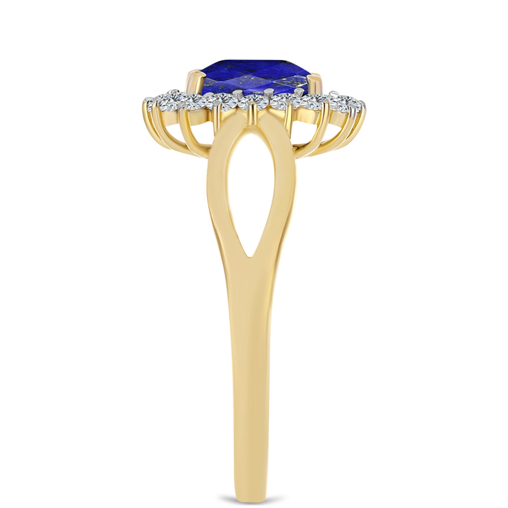 Anillo de Plata Bañada en Oro con Lapislázuli y Topacio Blanco 4 