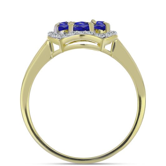 Anillo de Plata Bañada en Oro con Lapislázuli y Topacio Blanco