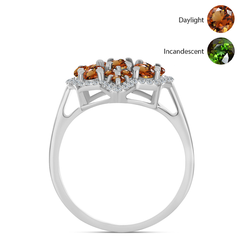 Anillo de Plata con Zultanita de Anatolia certificado y cultivado en laboratorio y Topacio Blanco 2 
