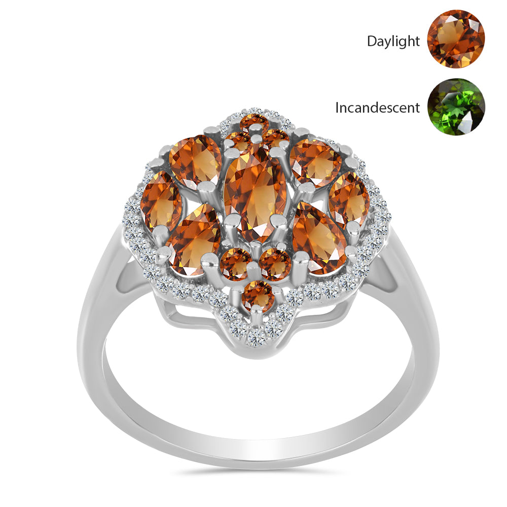 Anillo de Plata con Zultanita de Anatolia certificado y cultivado en laboratorio y Topacio Blanco 3 