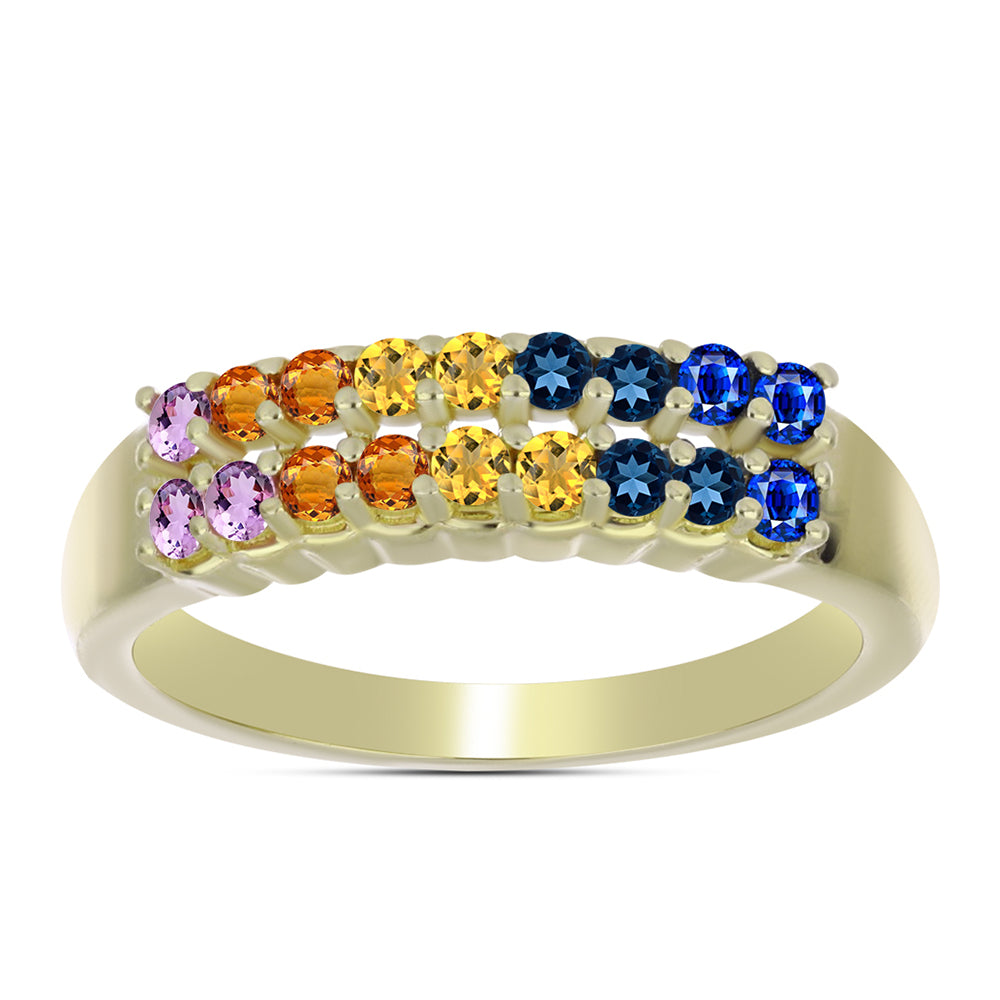 Anillo de Plata Bañada en Oro con Zafiro Arco Iris