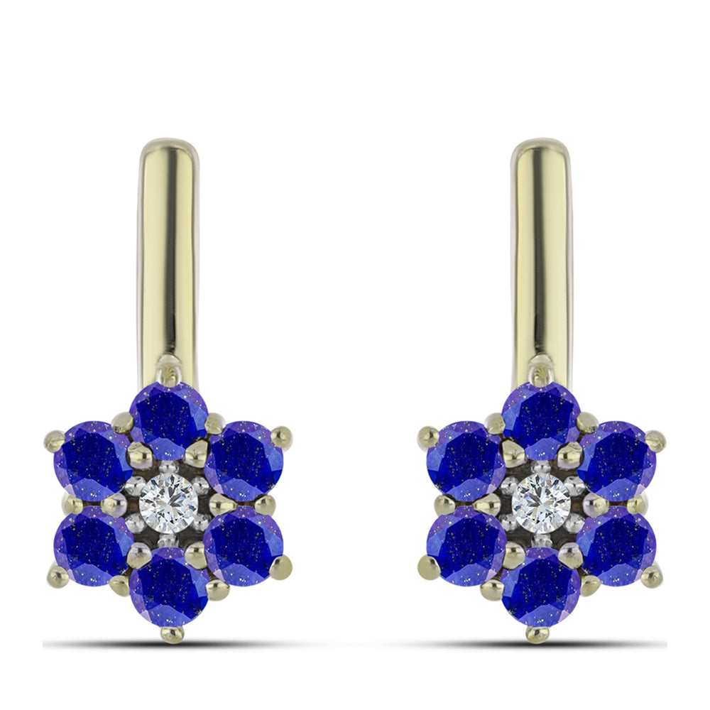 Pendientes de Plata Bañada en Oro con Lapislázuli y Topacio Blanco