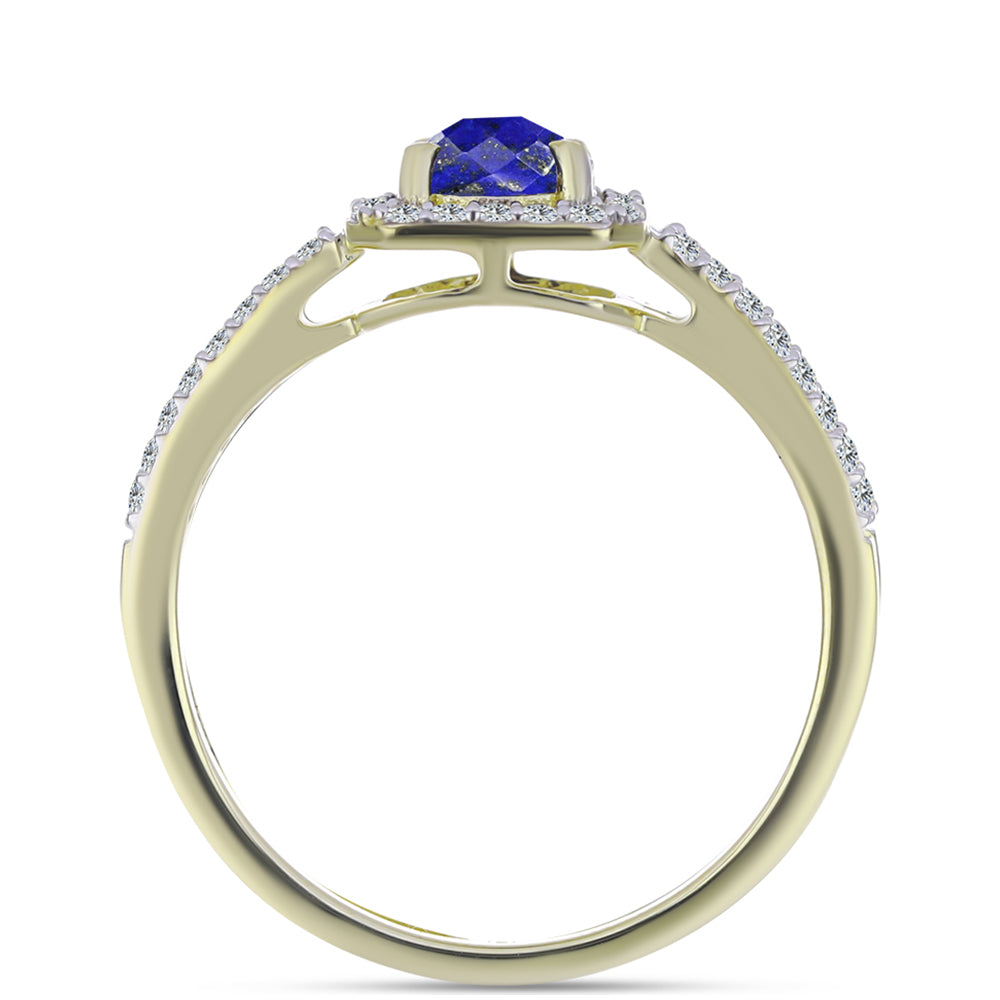 Anillo de Plata Bañada en Oro con Lapislázuli y Topacio Blanco