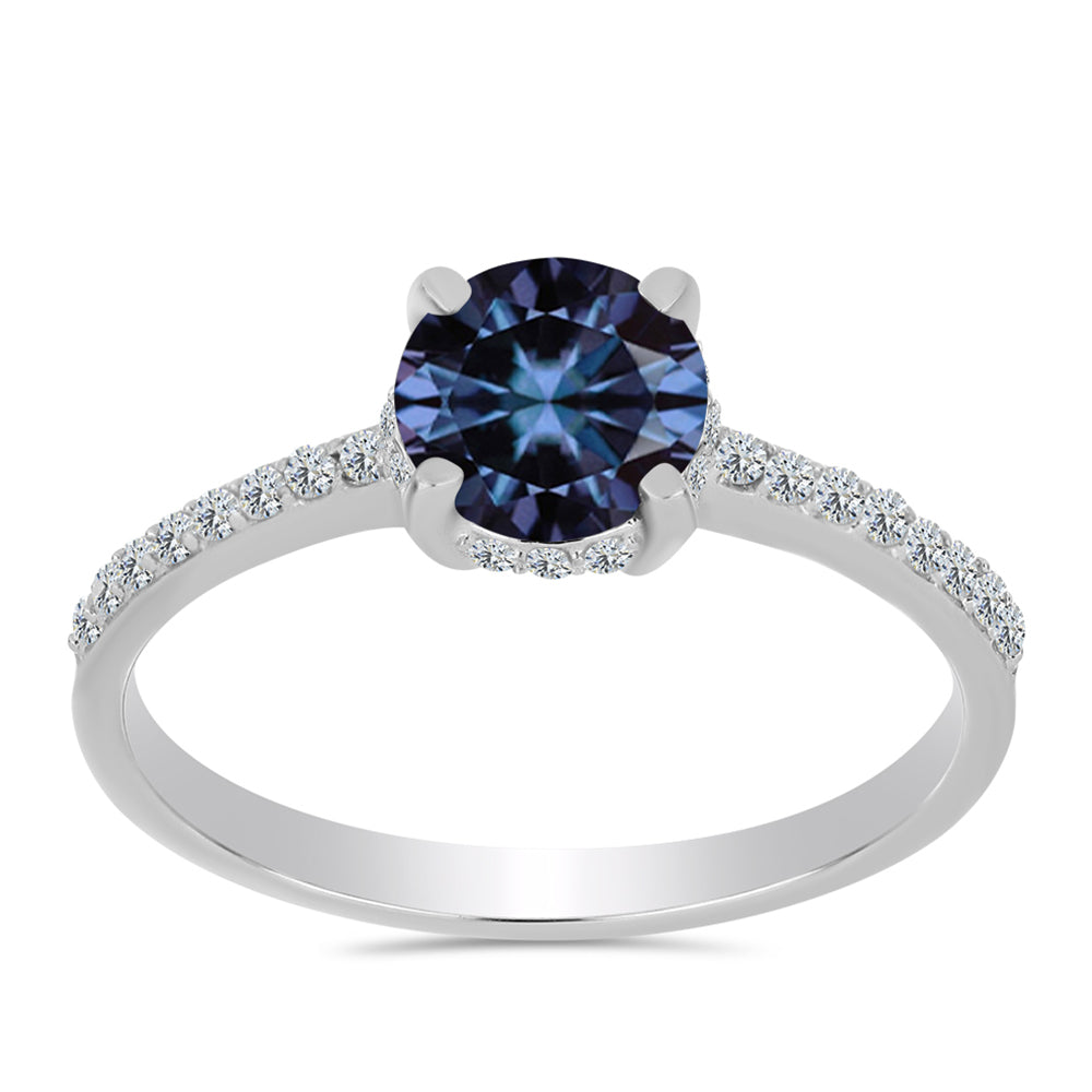 Anillo de Plata con Moisanita "Púrpura Imperial" y Topacio Blanco