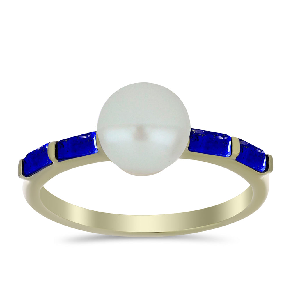 Anillo de Plata Bañada en Oro con Lapislázuli y Perla de Agua Dulce 1 