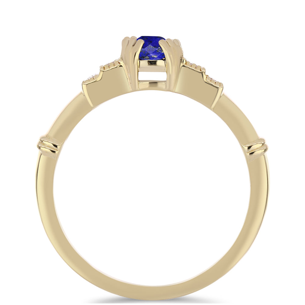 Anillo de Plata Bañada en Oro con Lapislázuli y Zircón Blanco 3 