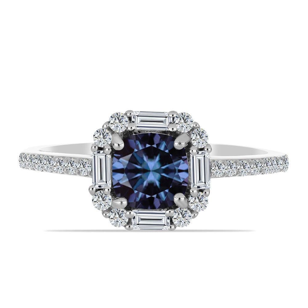 Anillo de Plata con Moisanita "Púrpura Imperial" y Zircón Blanco 1 