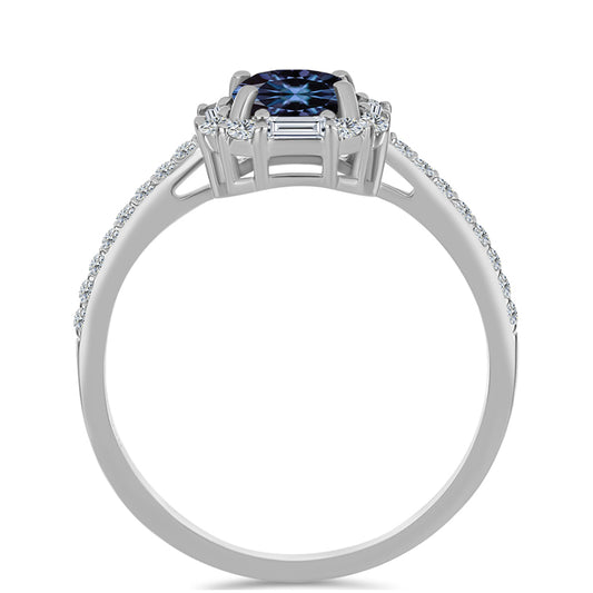 Anillo de Plata con Moisanita "Púrpura Imperial" y Zircón Blanco