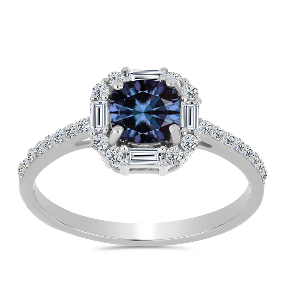 Anillo de Plata con Moisanita "Púrpura Imperial" y Zircón Blanco