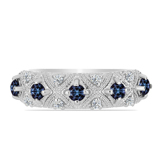 Anillo de Plata con Moisanita "Púrpura Imperial" y Topacio Blanco
