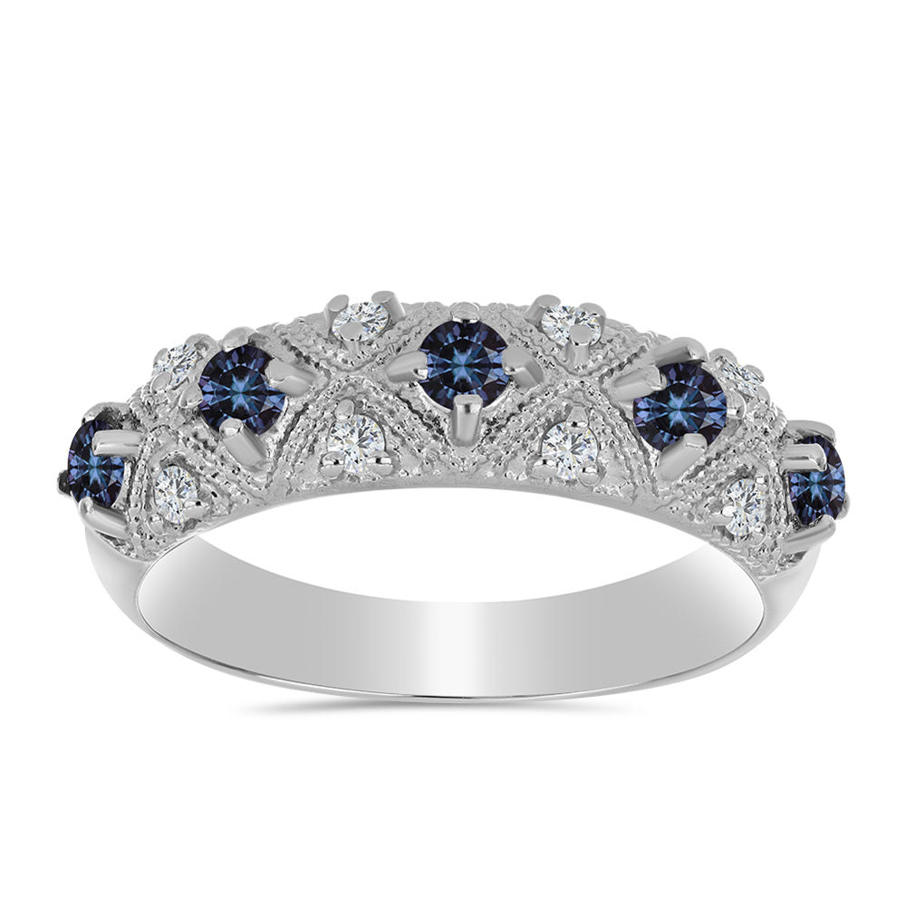 Anillo de Plata con Moisanita "Púrpura Imperial" y Topacio Blanco 3 