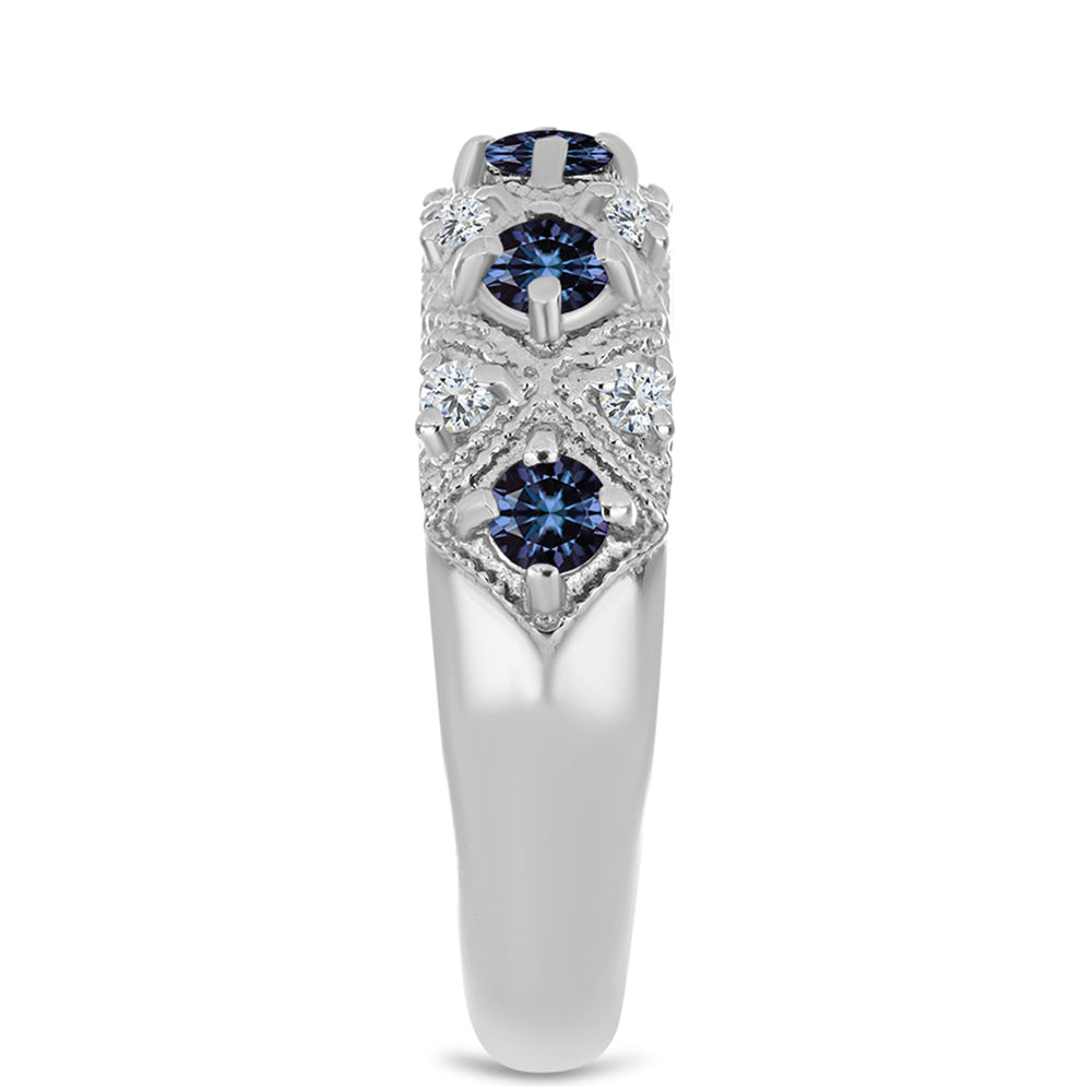 Anillo de Plata con Moisanita "Púrpura Imperial" y Topacio Blanco 4 