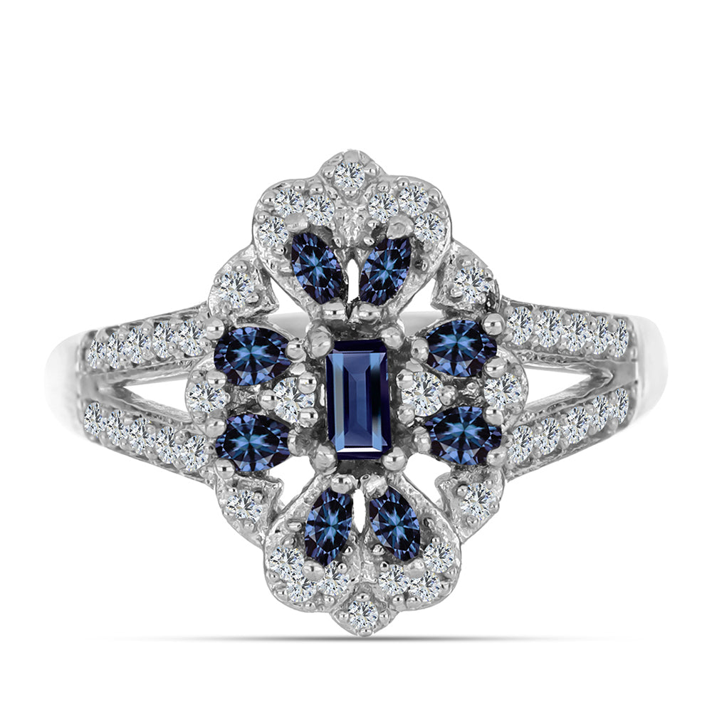 Anillo de Plata con Moisanita "Púrpura Imperial" y Topacio Blanco 1 