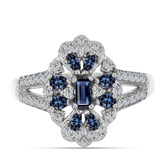 Anillo de Plata con Moisanita "Púrpura Imperial" y Topacio Blanco