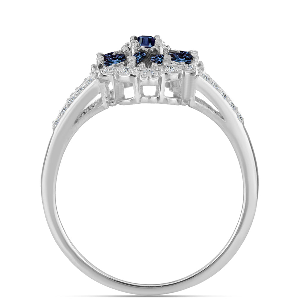 Anillo de Plata con Moisanita "Púrpura Imperial" y Topacio Blanco