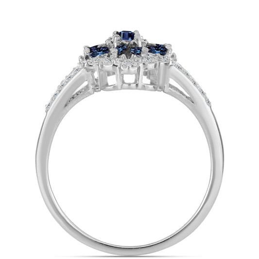 Anillo de Plata con Moisanita "Púrpura Imperial" y Topacio Blanco