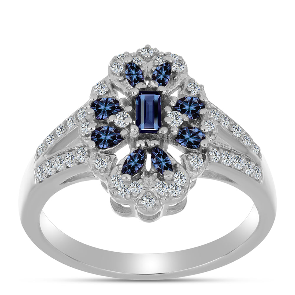 Anillo de Plata con Moisanita "Púrpura Imperial" y Topacio Blanco 3 