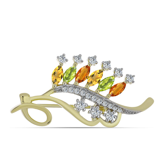 Broche de Plata Bañada en Oro con Zafiro Arco Iris y Topacio Blanco