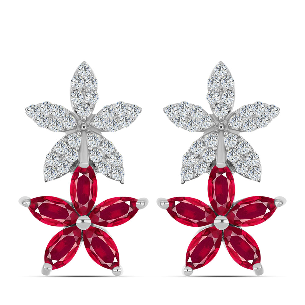 Pendientes de Plata con Rubí de Madagascar y Topacio Blanco 1 