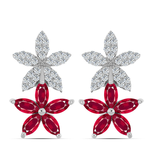 Pendientes de Plata con Rubí de Madagascar y Topacio Blanco