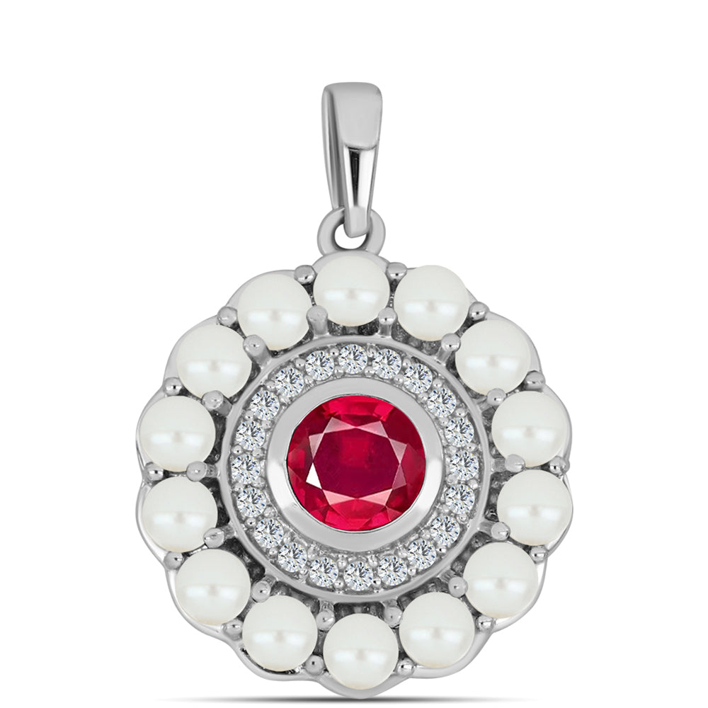 Colgante de Plata con Rubí de Madagascar y Perla blanca de agua dulce 1 