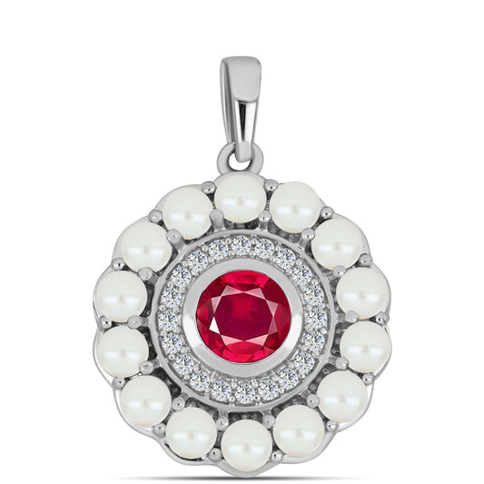 Colgante de Plata con Rubí de Madagascar y Perla blanca de agua dulce