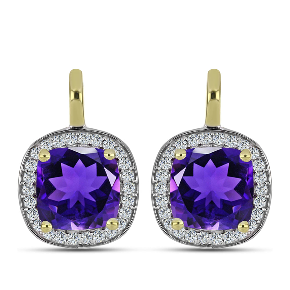 Pendientes de Plata Bañada en Oro con Amatista de Marruecos y Topacio Blanco