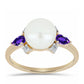 Anillo de Plata Bañada en Oro con Amatista de Marruecos y Perla blanca de agua dulce