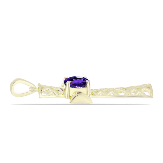 Cruz Colgante de Plata Bañada en Oro con Amatista de Marruecos