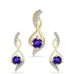 Conjunto de Plata Bañada en Oro con Amatista de Marruecos y Topacio Blanco ( Pendientes +Colgante )