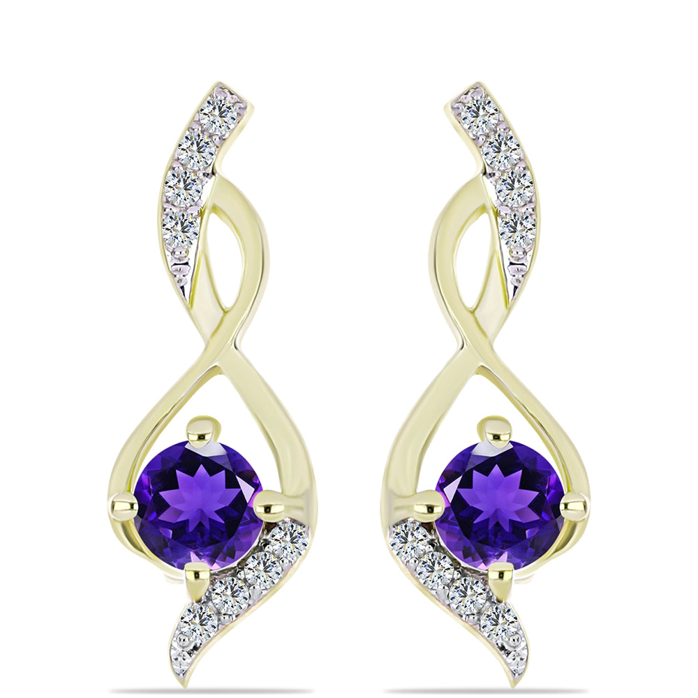 Conjunto de Plata Bañada en Oro con Amatista de Marruecos y Topacio Blanco ( Pendientes +Colgante ) 2 