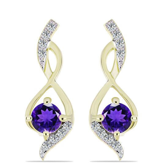 Conjunto de Plata Bañada en Oro con Amatista de Marruecos y Topacio Blanco ( Pendientes +Colgante )