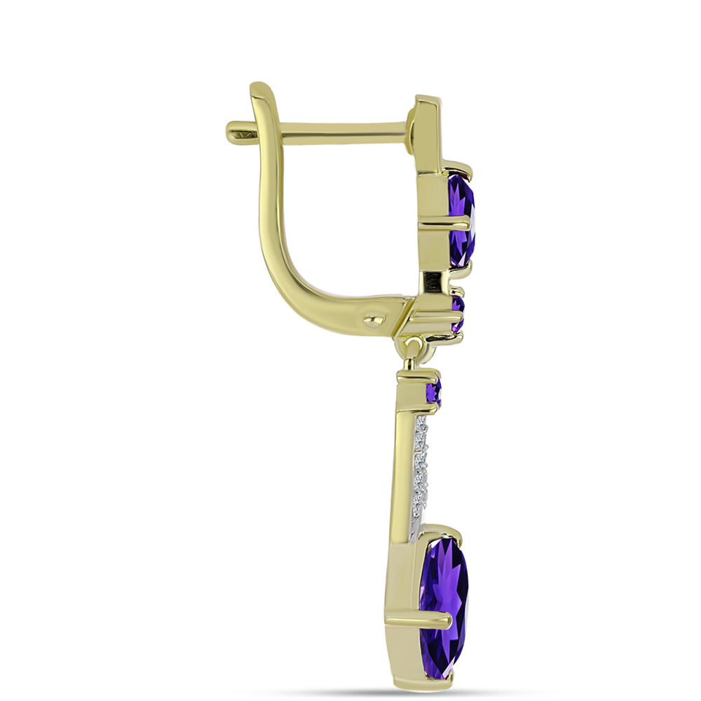 Pendientes de Plata Bañada en Oro con Amatista de Marruecos y Topacio Blanco