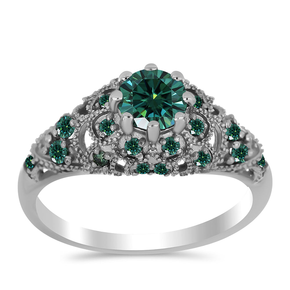 Anillo de Plata con Moissanita azul mar verdosa