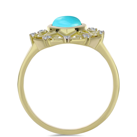 Anillo de Plata Bañada en Oro con Turquesa Bella Durmiente y Topacio Blanco