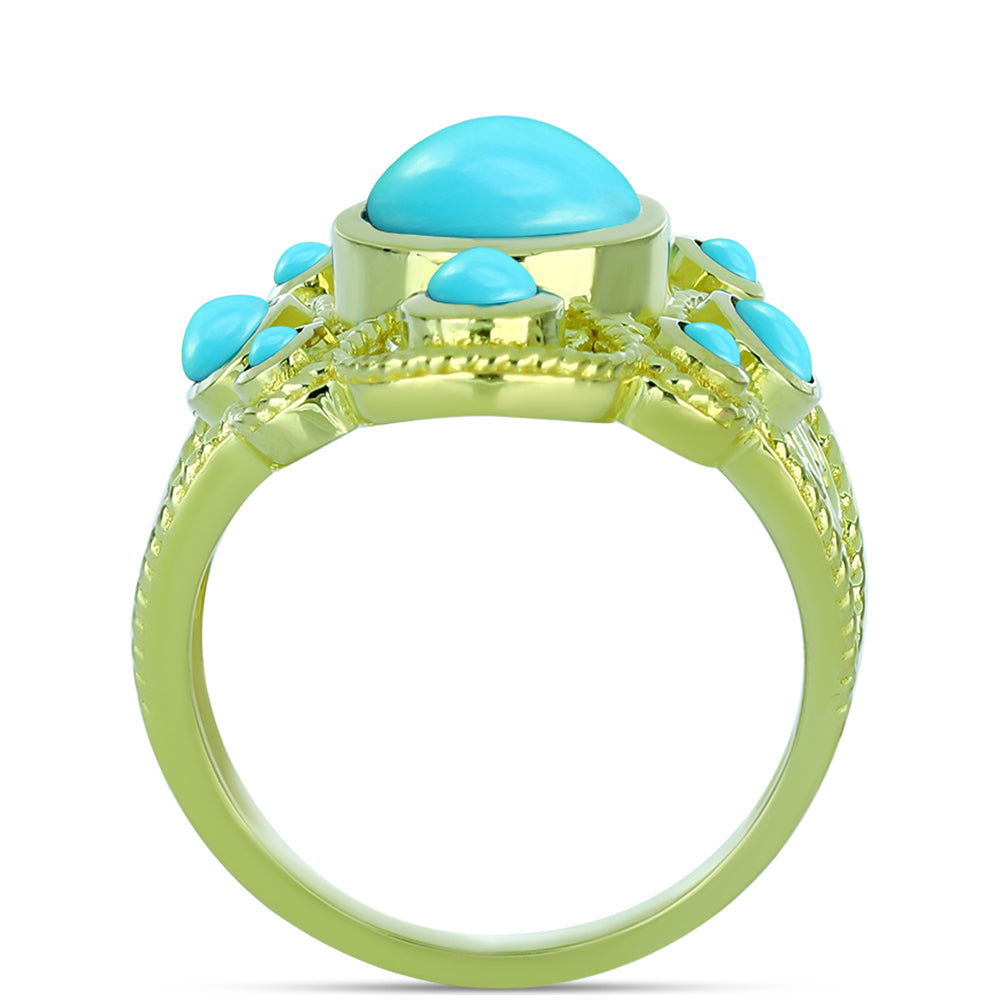 Anillo de Plata Bañada en Oro con Turquesa Bella Durmiente