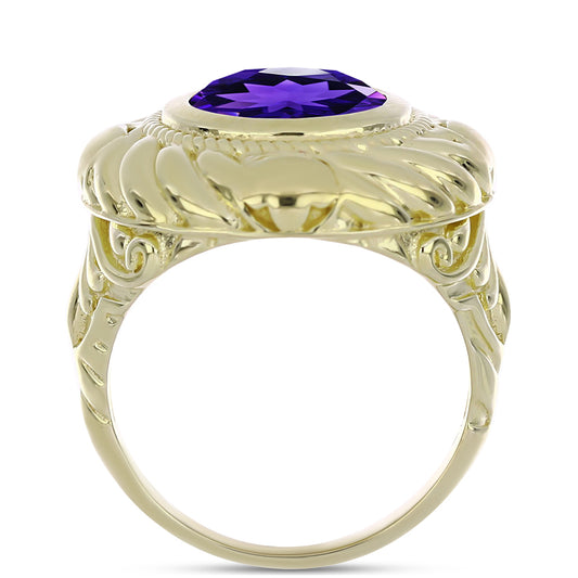 Anillo de Plata Bañada en Oro con Amatista de Marruecos