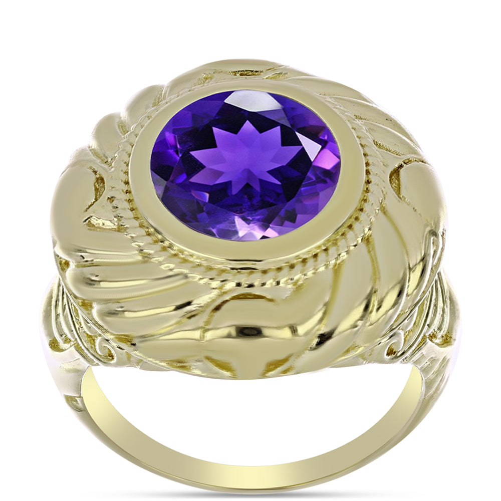 Anillo de Plata Bañada en Oro con Amatista de Marruecos