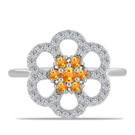 Anillo de Plata con Zafiro Padparadscha y Topacio Blanco