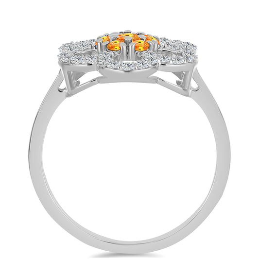 Anillo de Plata con Zafiro Padparadscha y Topacio Blanco