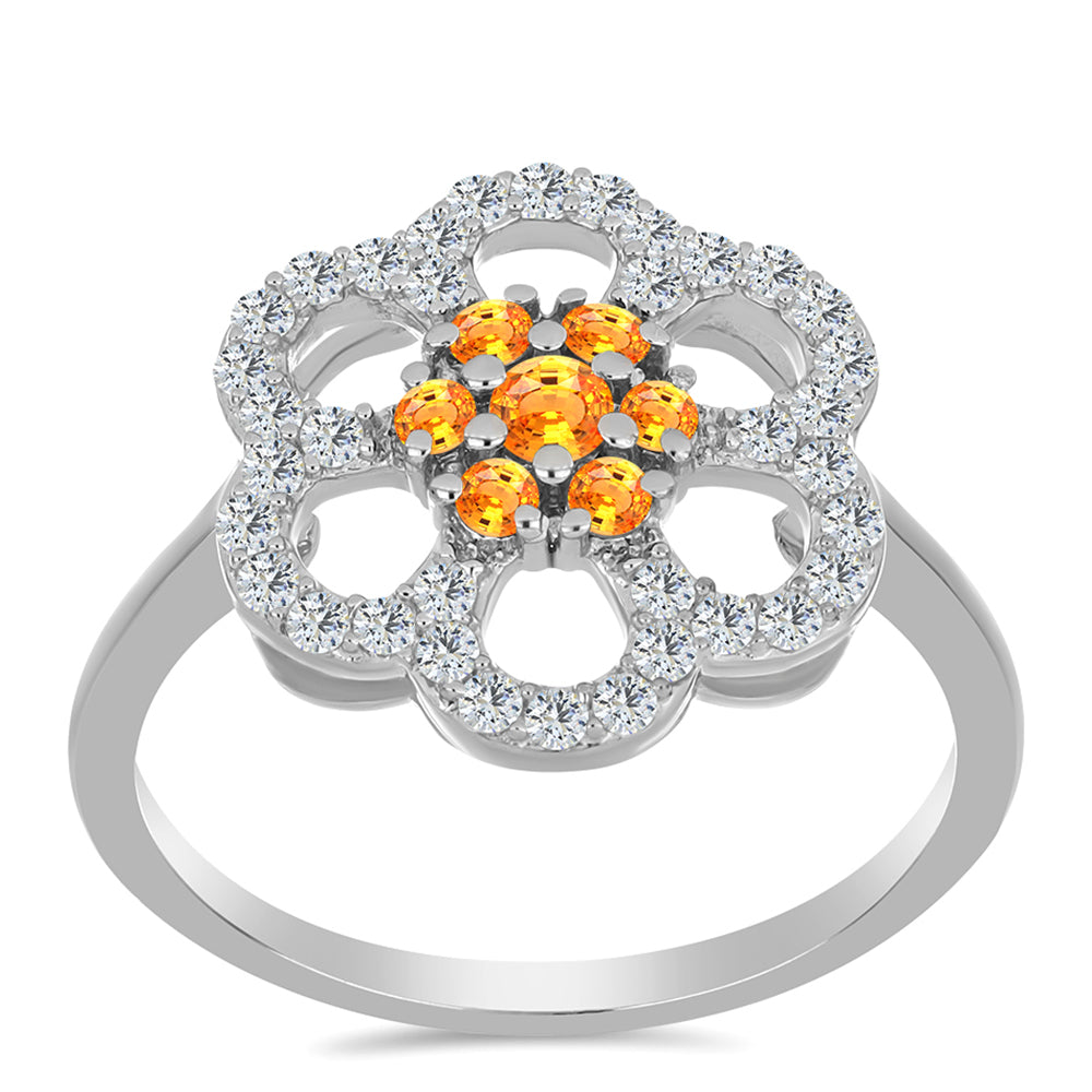 Anillo de Plata con Zafiro Padparadscha y Topacio Blanco 3 