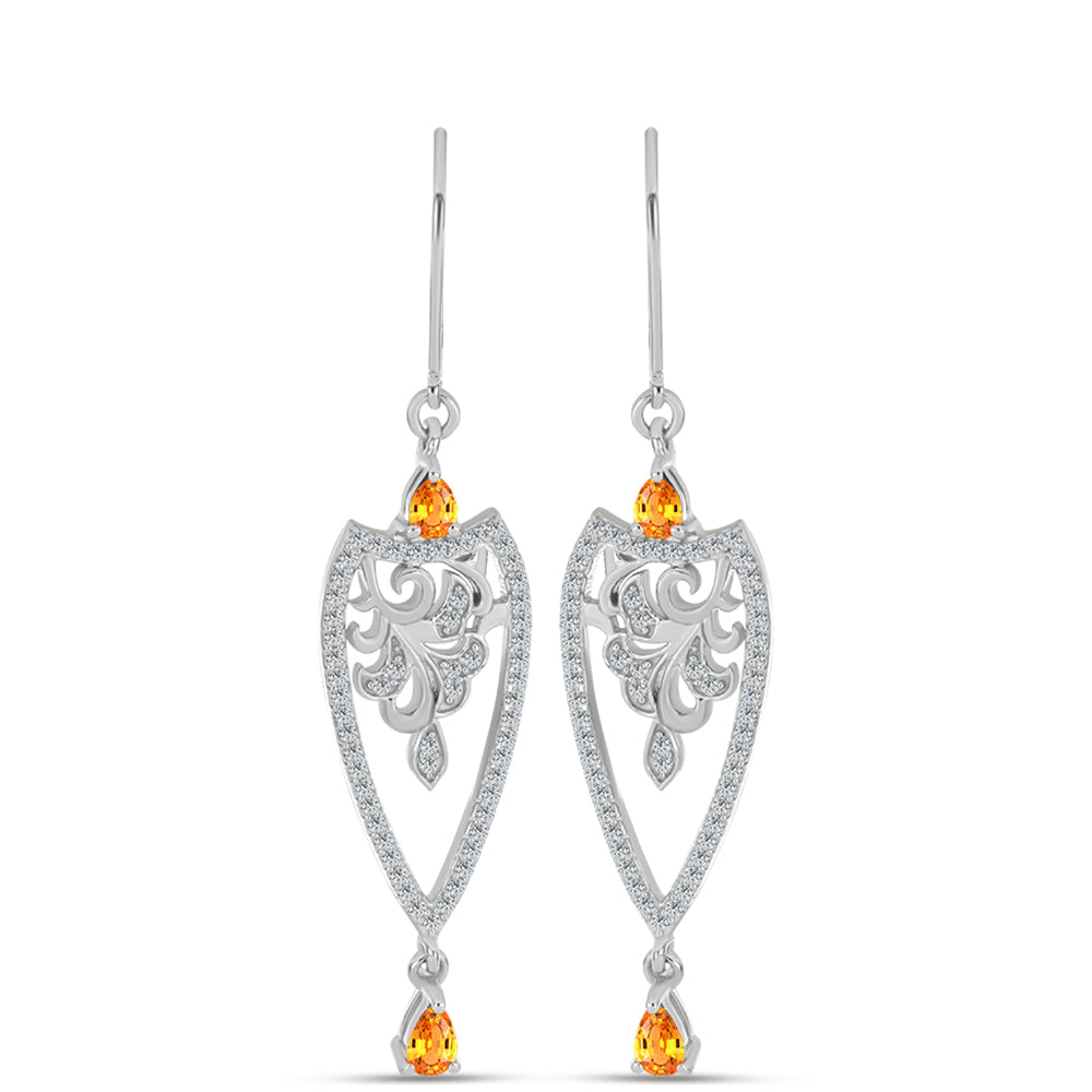 Pendientes de Plata con Zafiro Padparadscha y Topacio Blanco