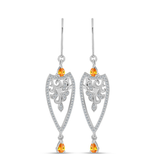 Pendientes de Plata con Zafiro Padparadscha y Topacio Blanco