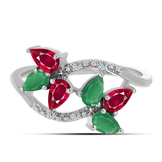 Anillo de Plata con Rubí de Madagascar y Esmeralda de Brasil