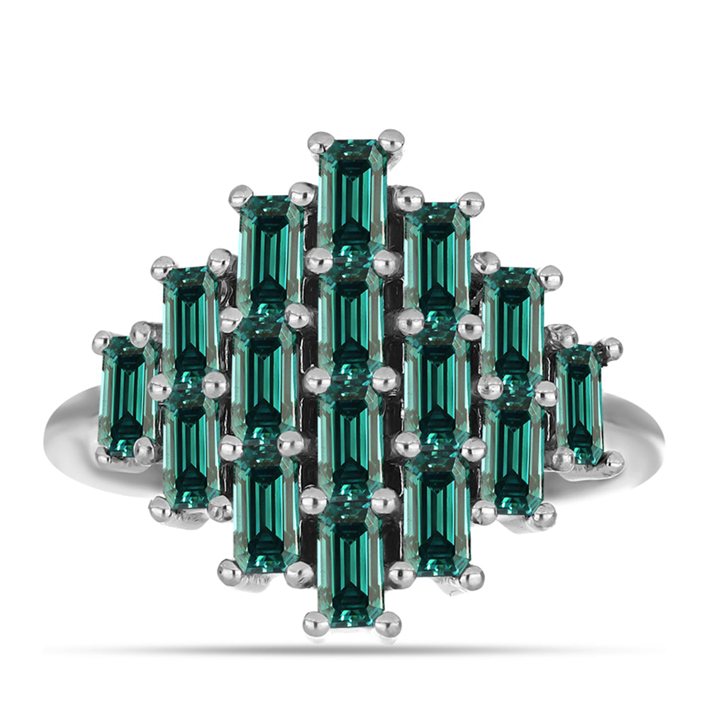 Anillo de Plata con Moissanita azul mar verdosa