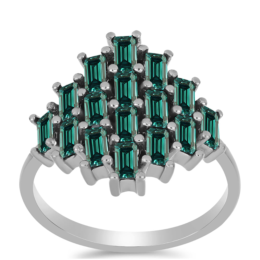 Anillo de Plata con Moissanita azul mar verdosa 3 