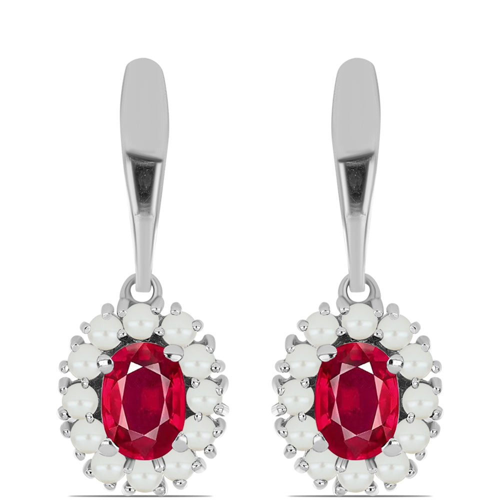 Pendientes de Plata con Rubí de Madagascar y Perla blanca de agua dulce 1 